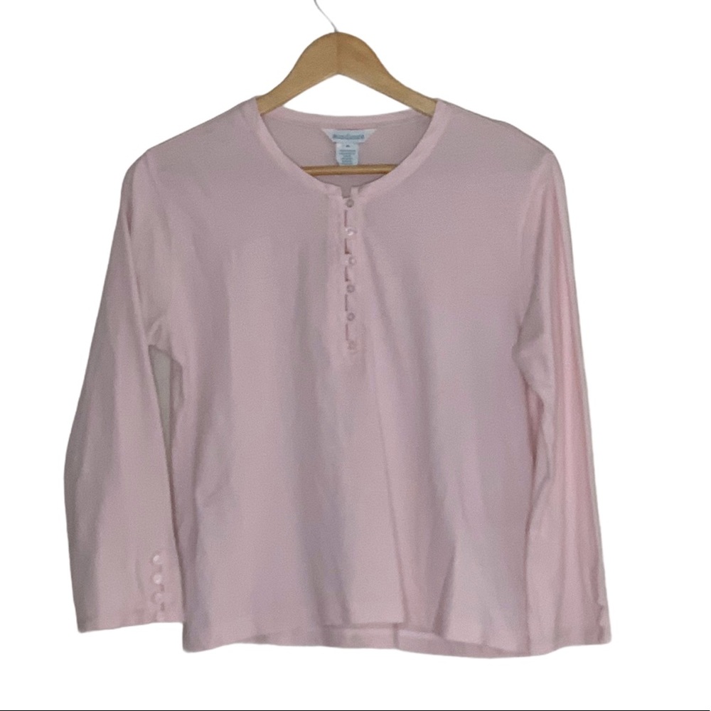 Sundance Pink Cotton Henley Shirt 3/4 Sleeve - Button Cuff Women's Size Medium